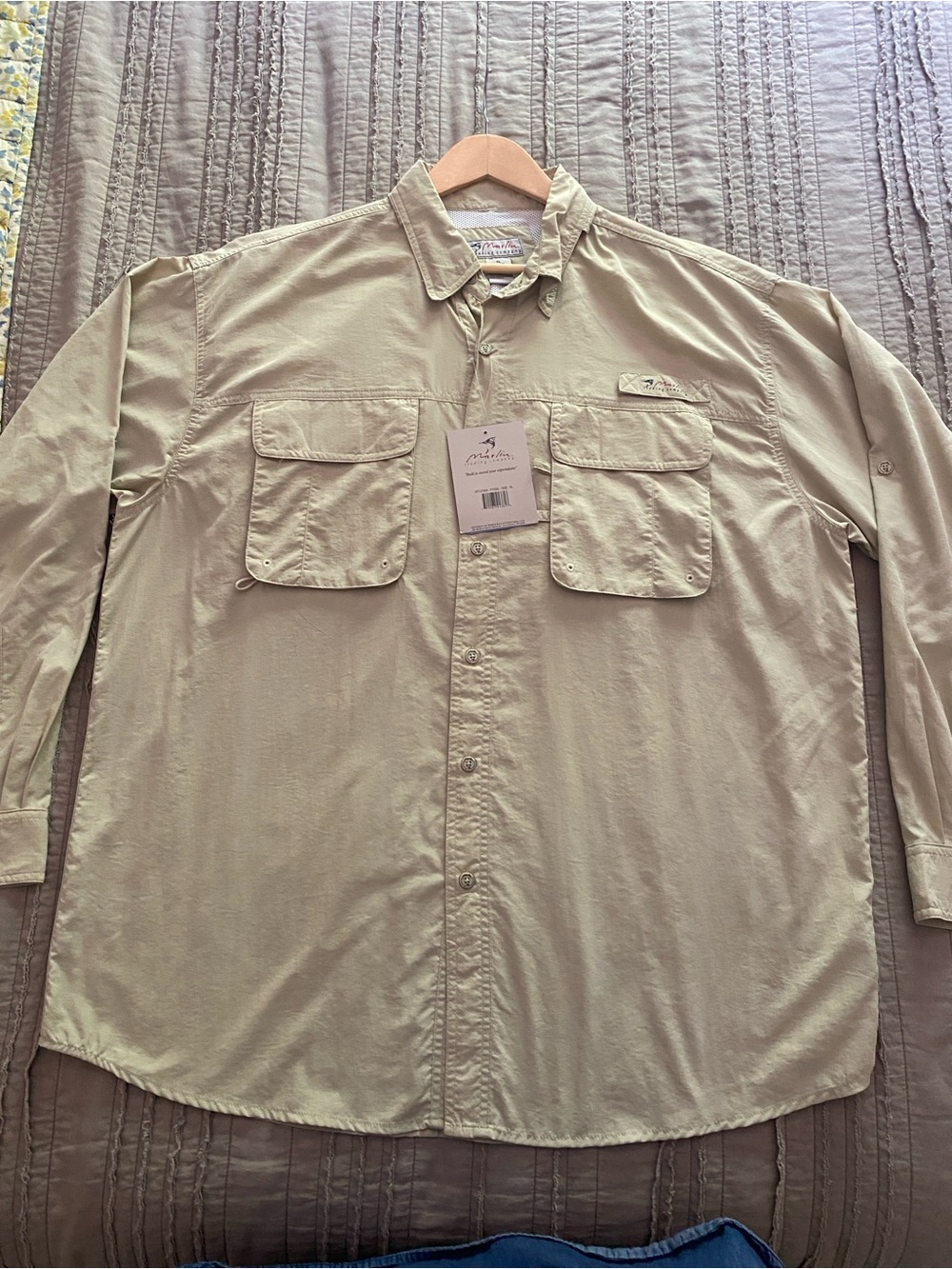Marlin - Khaki Colored Long Sleeve Button Fishing Shirt - size XL (mens) - Picture 4 of 14